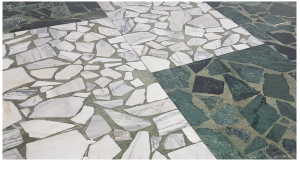 台灣白蛇紋石雙色格狀拼貼大理石地板